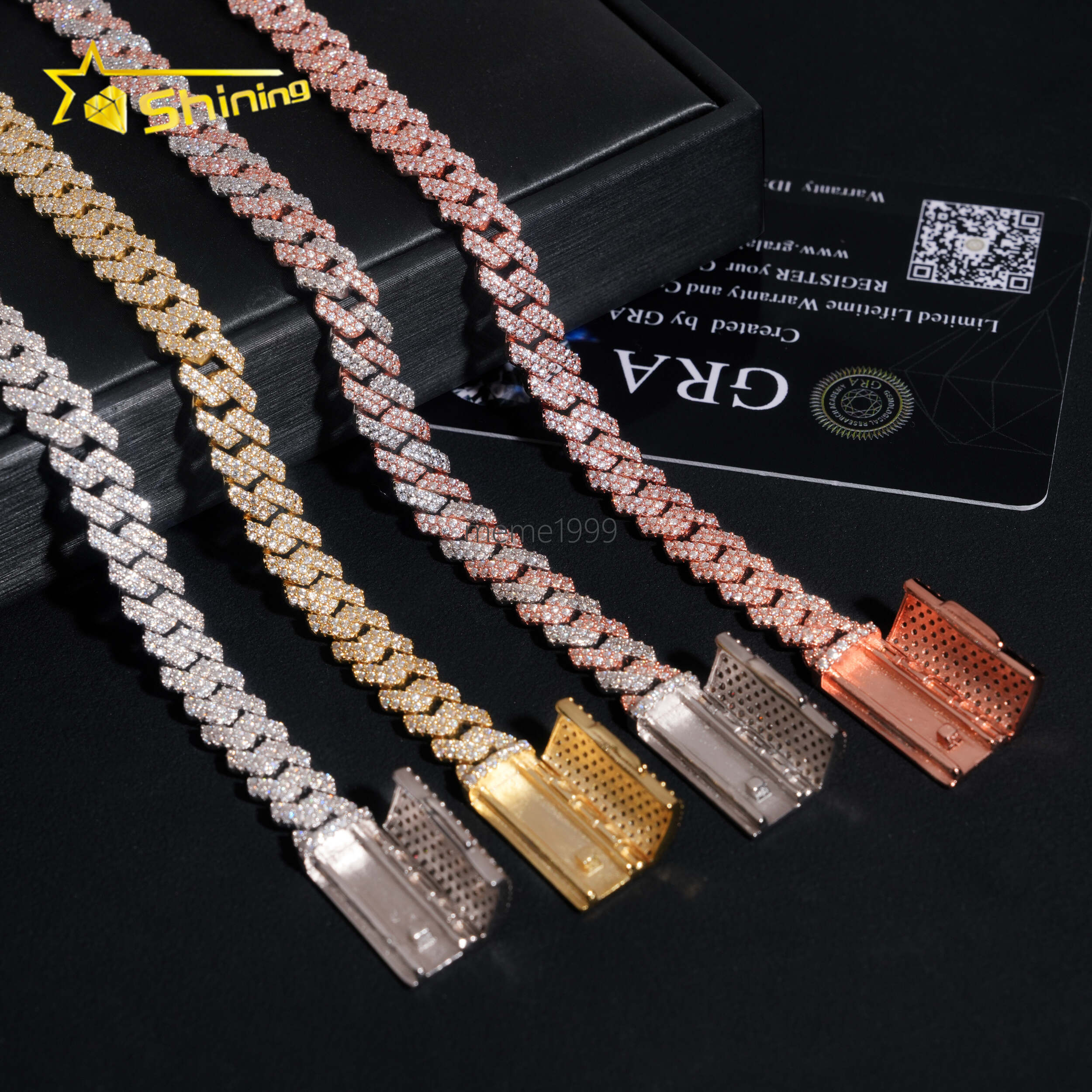 Hot Sale VVS Iced Out Moissanite Pass Diamond Test 925 Silver Gold Hip Hop 2Rows 8mm Cuban Link Chain Necklace Fine Jewelry