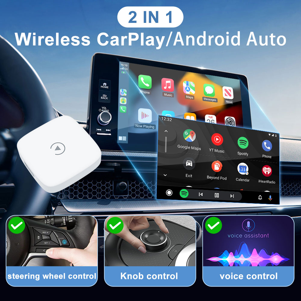 Wireless CarPlay Android Auto AI Box, Plug & Play Dongle Converts Wired To Wireless, Vehicle Multimedia Upgrade, No Delay, Watch Netflix YouTube in Ca