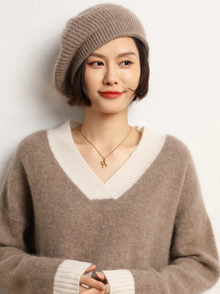 Autumn Winter Hat Women Berets Female Cap 100% Cashmere Hats Beret Elegant Warm Hat Feminine Knit Hat Versatile Headwear 250819