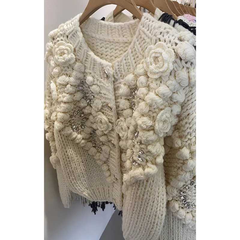 Handmade Bubble Embellished Handmade Cardigan 2024 Winter Women Chunky Sweater Knitwear XJ250819