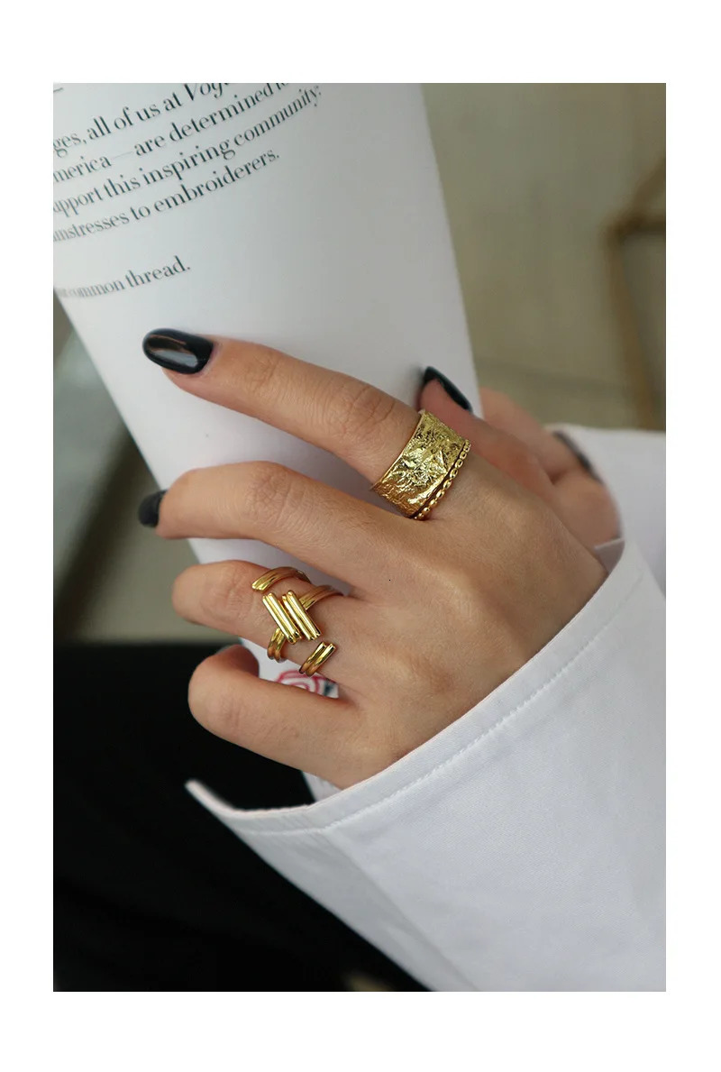 Korean version Ins light original handmade texture wide version plain circle chain s925 pure silver ring for women 250815