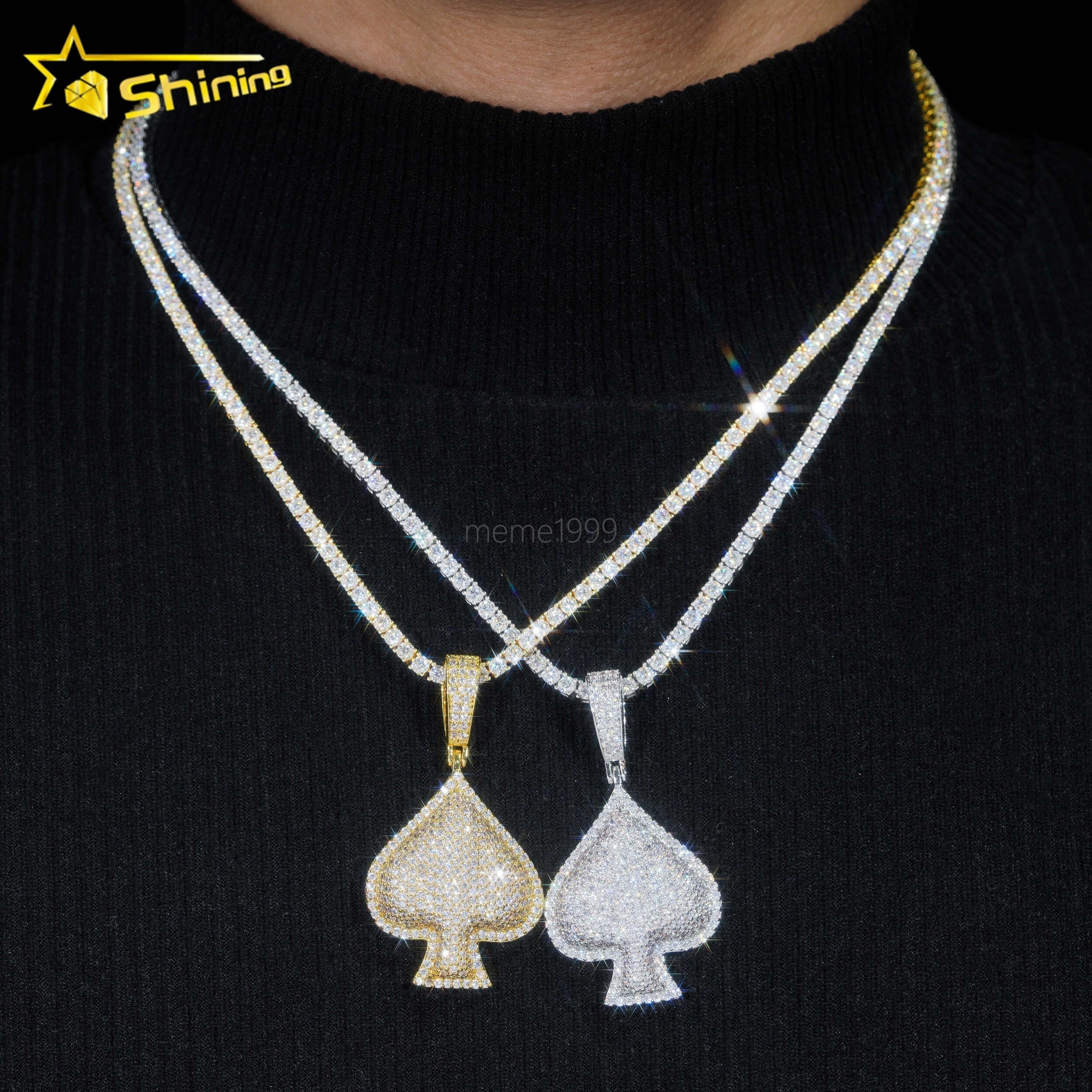 China Jewelry Factory Ace Poker Iced Out Rapper Jewelry Necklace Vvs Moissanite Diamond Hip Hop Pendant