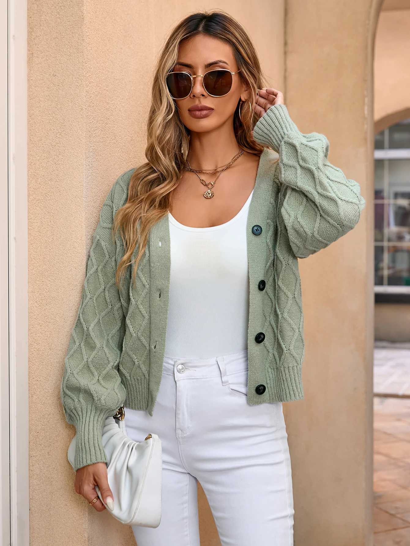 Europe and the United States autumn and winter explosive sweater buttons cardigan coat with high-grade sense of niche chic XJ250819