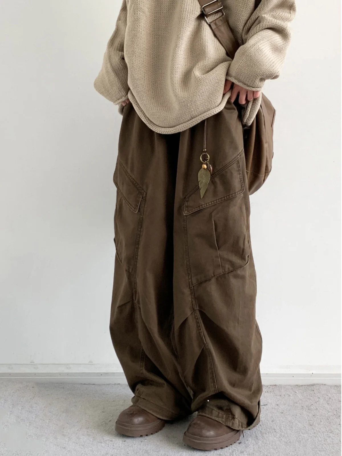 Jiwuus Autumn Vintage Melrose Large ket Casual Pants Loose Wide Leg Workwear Long Trousers for Men And Women Z260314