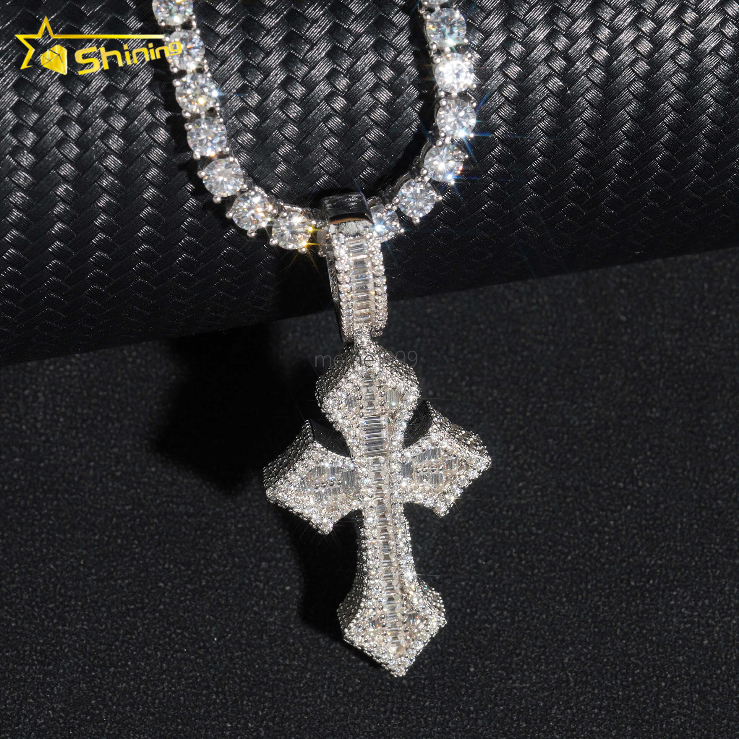 Wholesale Luxury baguette Diamond Pass Diamond Tester 925 Silver Hip Hop Iced Out Vvs Moissanite Cross Pendant