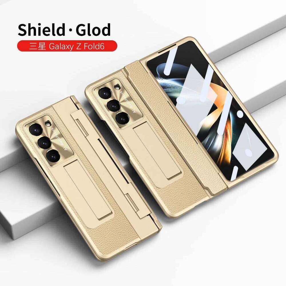 Plating Leather Case For Samsung Galaxy Z Fold 7 6 5 4 3 cover Full Screen Protector Magnetic Kickstand Phone Cover AAAAA