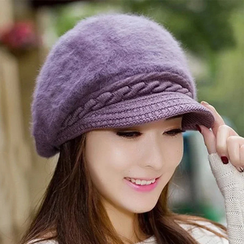 Women Beret Hats Fashion Winter Warm Rabbit Fur Knitted Beanie Ladies Female Casual Fleece Berets Cap bonnet hiver femme 250819