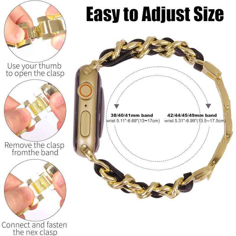 Smart watch Metal Leather Strap For Apple Watch 10 Band 42mm 46mm 41mm 45mm 44mm 40mm Designer Women steel Luxury Bracelet iWatch 9 Ultra 8 7 SE 6 5