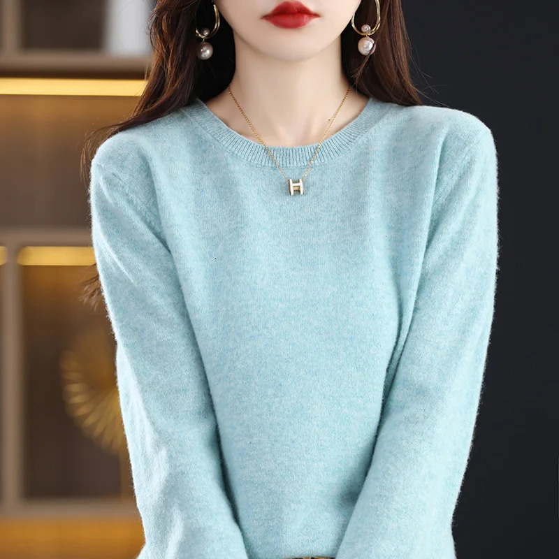 Autumn And Winter 100% Pure Woolen Sweater Womens Crewneck Wear Pullover Cashmere Knitwear WQ12002 250819