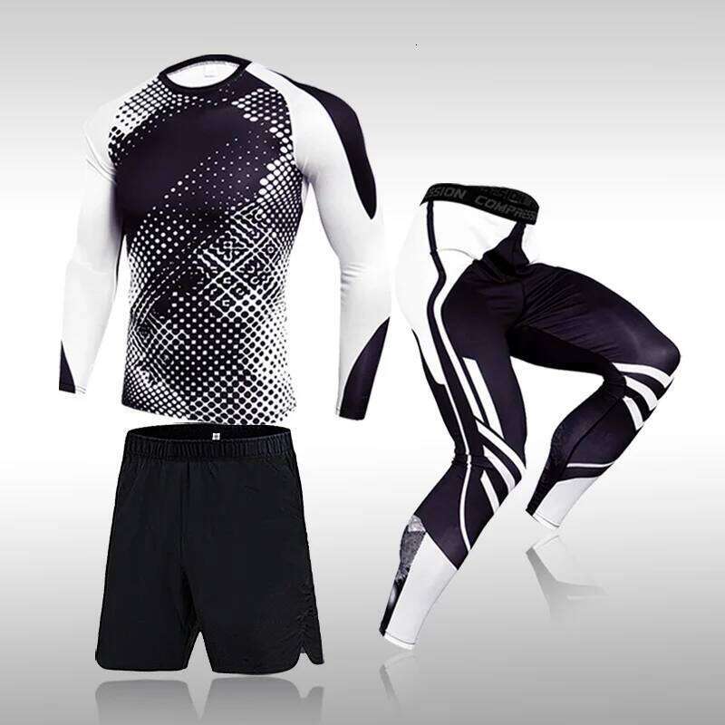 3 Pcs Set Men's Workout Sports Suit Gym Fiess Compression Clothes Running Jogging Sport Wear Exercise Rashguard Men