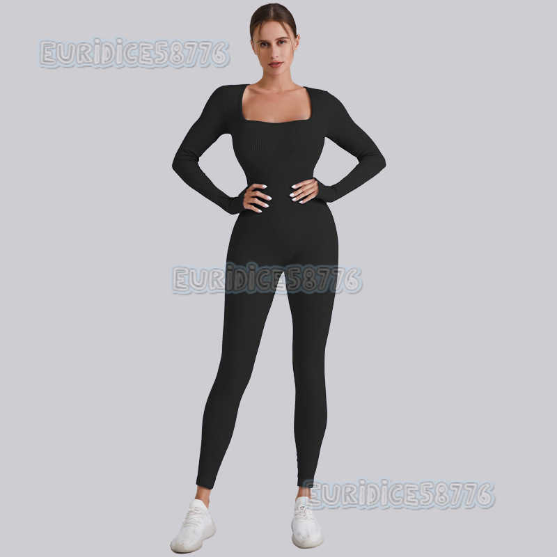 Autumn Winter Threaded Long One-piece Yoga Suit Women Quick-drying Running Fitness Sports Jumpsuit Long Sleeve Yoga Pants H250819