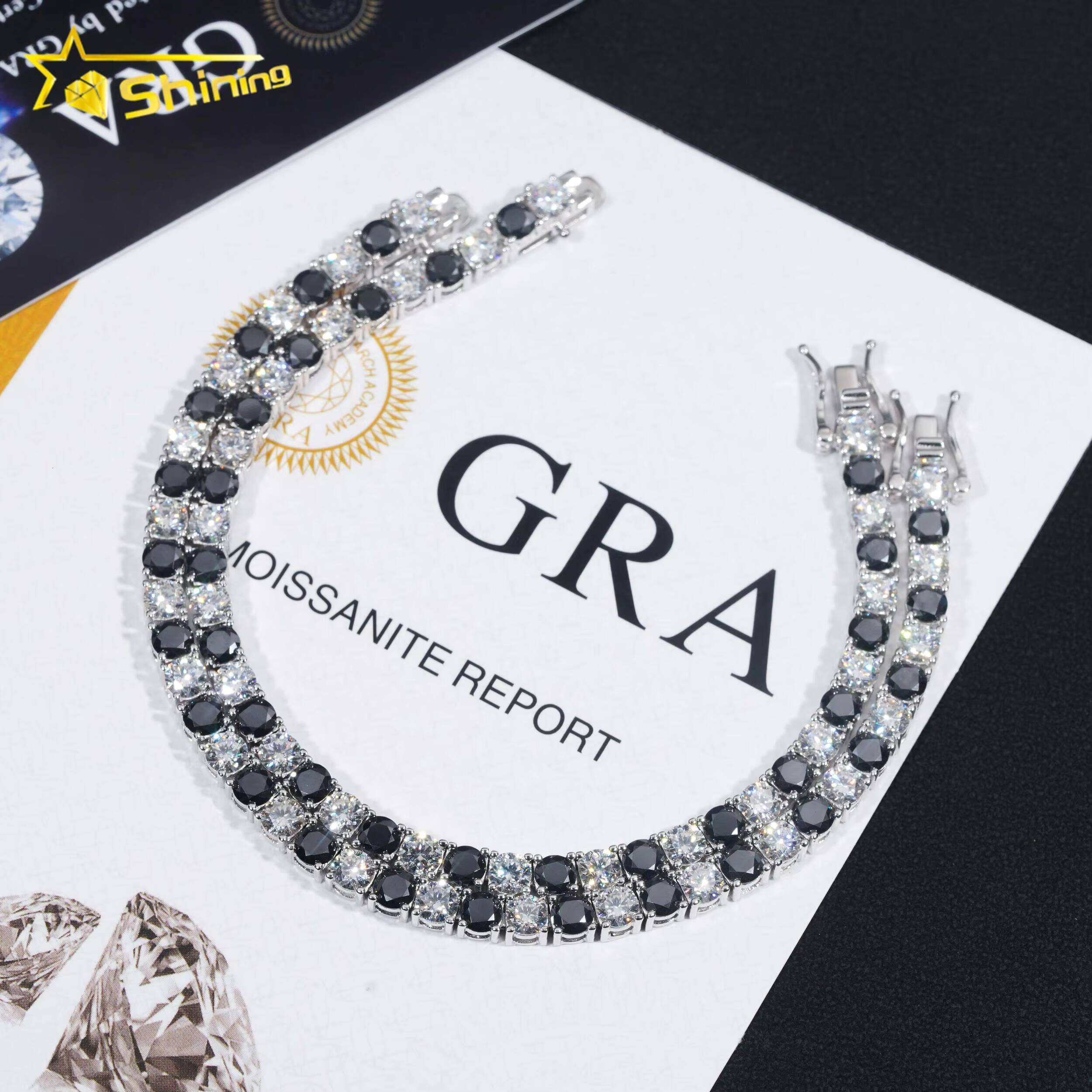 Ready to Ship 4mm Factory Wholesale Solid S925 Gold Plated Hip Hop Jewelry Black Moissanite Diamond Tennis Chain