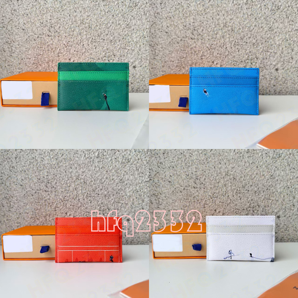 ecc 10A Genuine Leather Mens Designer Double Card Holders Mirror Quality Colored Flowers & Letters Small Pocket Organizer Mini Wallets Purse Include Box Dust bag10