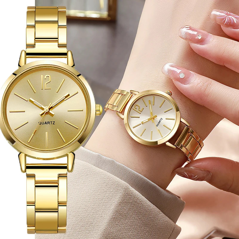 Watch for Women Simple Round Dial Stainless Fashion Gold Bracelet Quartz Wristwatch Students Ladies Watches Reloj Mujer 250819