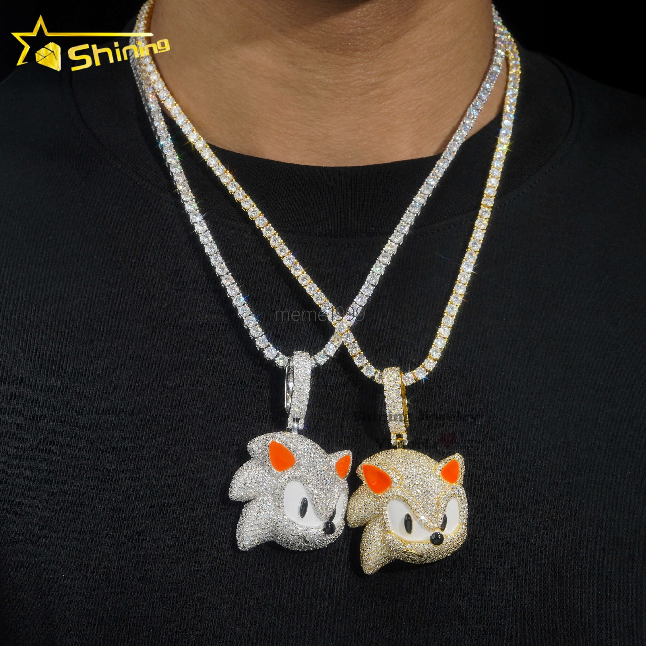 Pass Diamond Tester 2.5 Tall 925 Sterling Silver Iced Out Custom Sonic Pendant VVS Moissanite Diamond Pendant