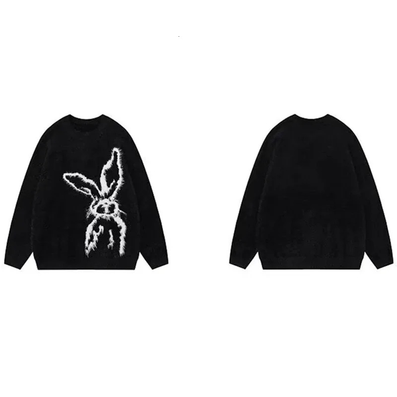 Mohair Funny Rabbit Sweater Men Pullover Knit Soft Comfortable Round Neck Knitted Japanese Y2K Vintage Fluffy Male 250819