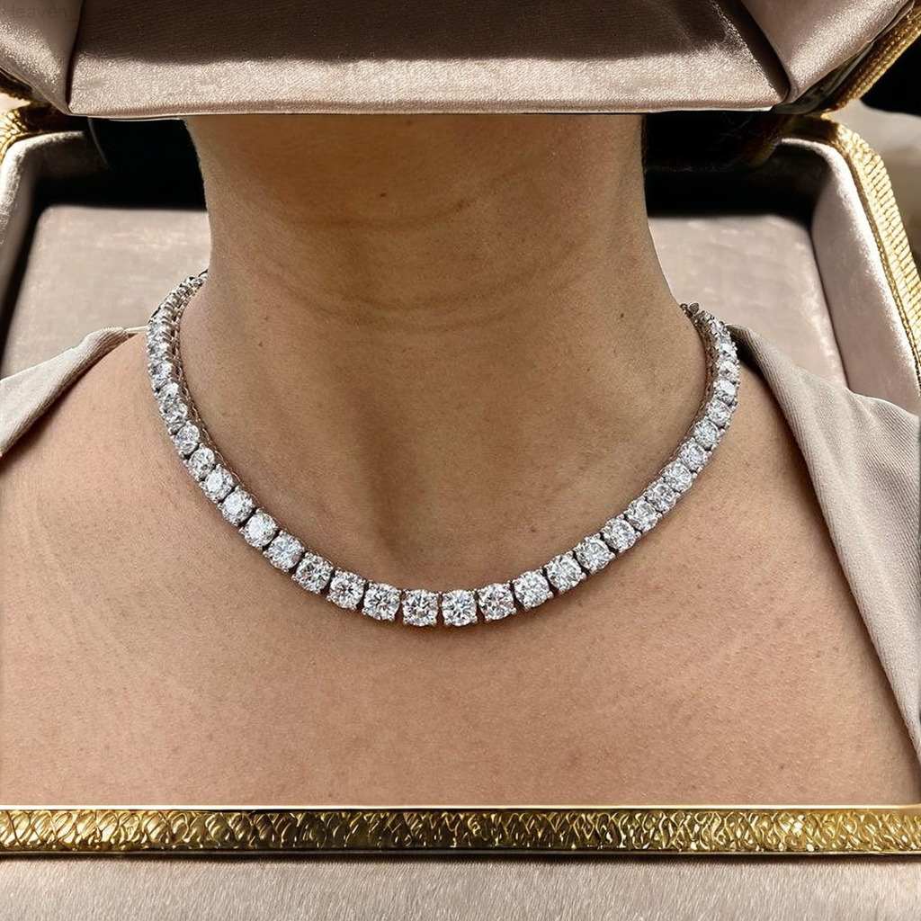VVS Moissanite Tennis Iced Round Necklace 925 Silver Hip Hop Style womens Jewelry with Diamond Chain Moissanite Tennis Necklace