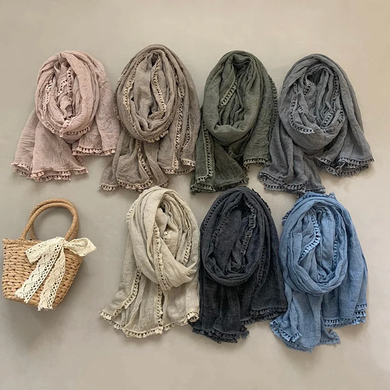Solid Color Cotton Linen Scarves Women Hijab Muslim Spring Summer Soft Scarf Female Fashion Long Shawl Wrap 250818