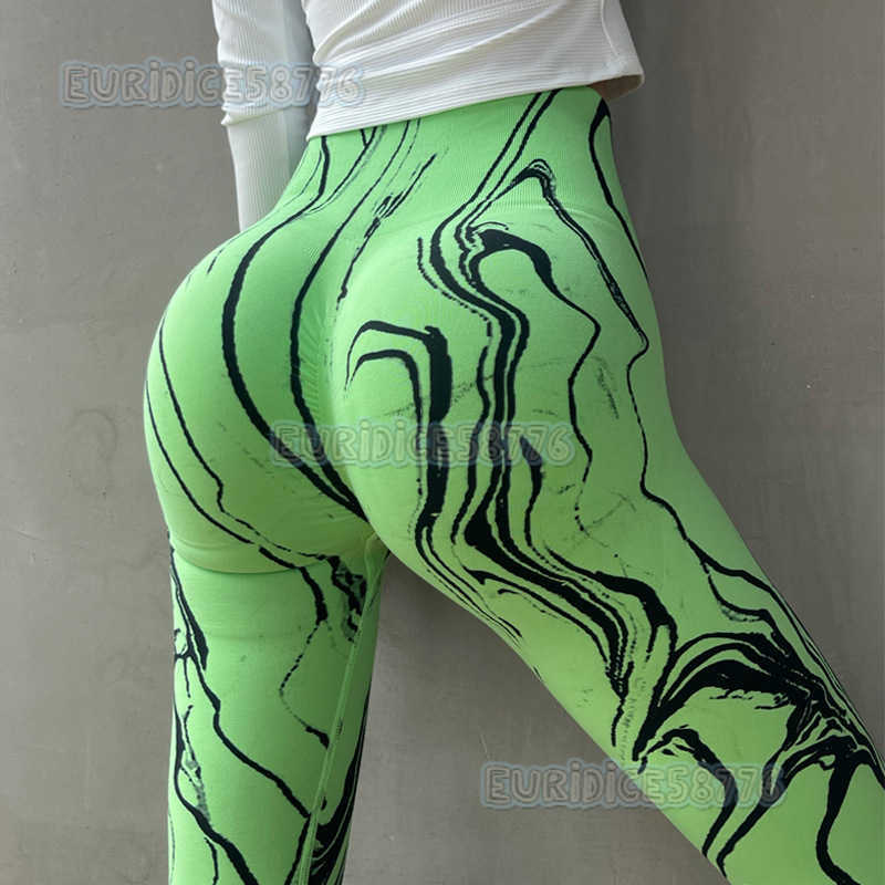 Printed Tie Dyed High Waist Hip Lifting Pants Fitness Running Training Fast Drying Peach Pants Seamless Yoga Pants Women H250819