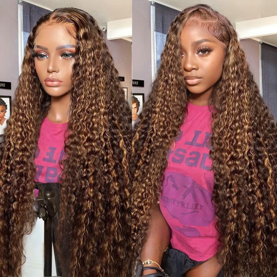 Highlight Blonde Deep Wave Lace Front Wigs 200% Density Lace Frontal Closure 5X5 Lace Front Human Hair Wigs Pre Plucked For Black Women