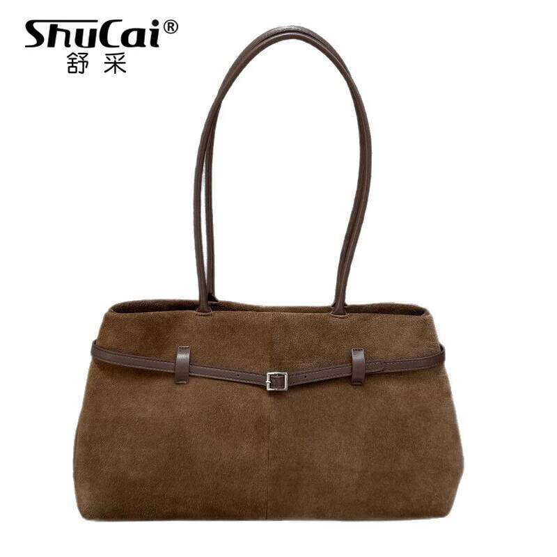 Genuine Cow Leather Women s Shoulder Large Bag Matte Suede Designer High Quality Commute Ladies Cowhide Handbag for Woman bag