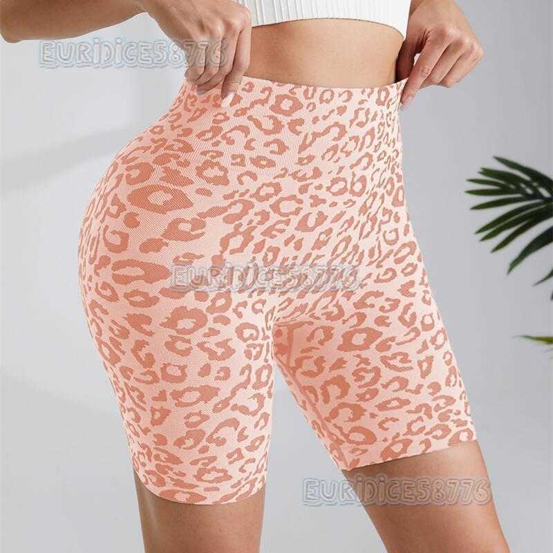 High Waist Tummy Control Leopard Print Yoga Shorts Butt Lifting Tight Outdoor Running Peach Fitness Shorts H250819