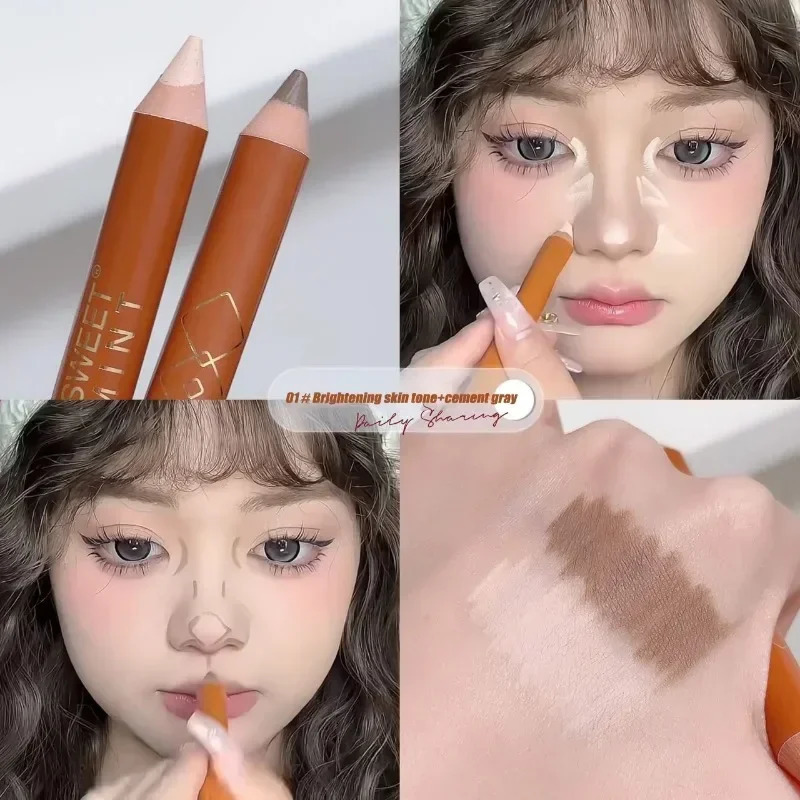 Double Head Face Contour Pen Matte White Highlighting Contour Stick Brightening Skin Tone Concealer Pencil Face Bronzers Makeup 250811