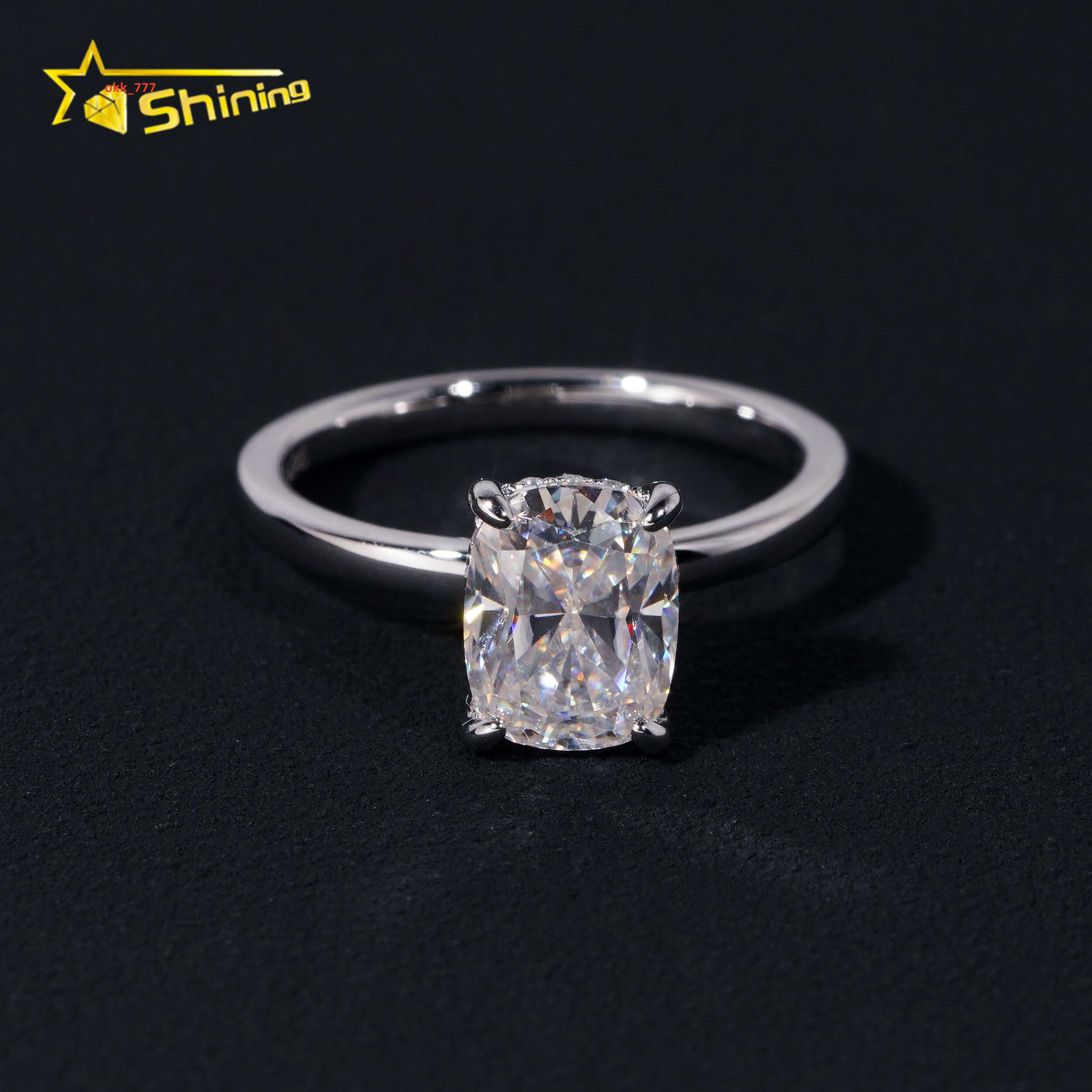 Fashion Women Jewelry Cushion Cut 3ct Moissanite Wedding Band 925 Sterling Silver Gold Plated Halo Set Engagement Womens Rings