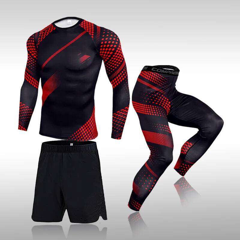 3 Pcs Set Men's Workout Sports Suit Gym Fiess Compression Clothes Running Jogging Sport Wear Exercise Rashguard Men