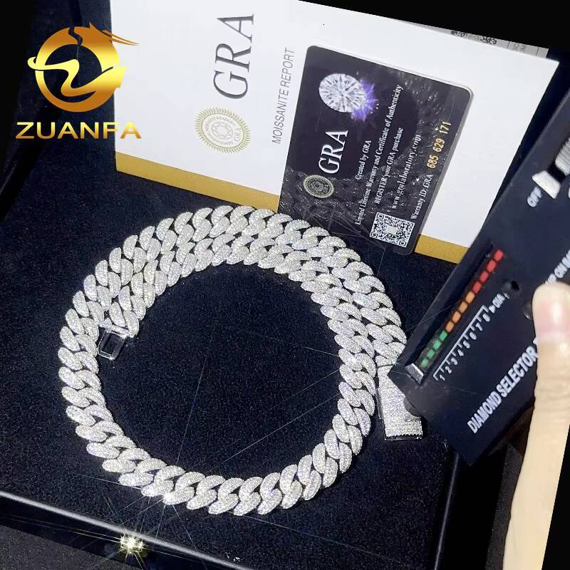 High Quality Classic Moissanite Hip Hop Jewelry 13mm 925 Solid Silver Miami Cuban Link Chain Iced Out Custom Pendant Necklace