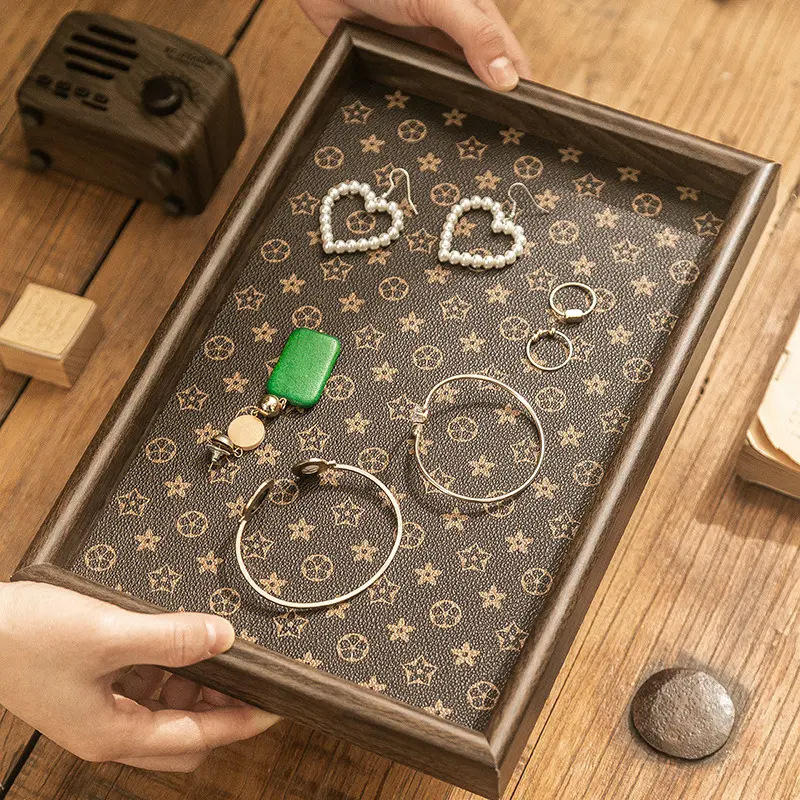 Rectangular Desktop Jewelry Display Key Entryway Storage Box Light Leather Chinese Tea Tray Household ddmythur