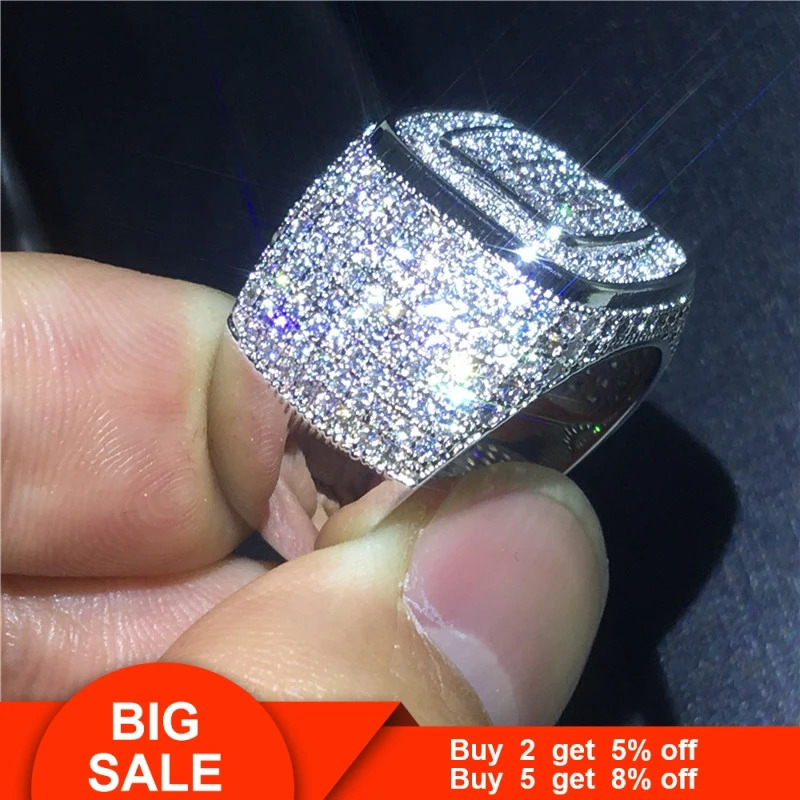 Vecalon Big Male ring 925 Sterling Silver Pave setting AA Cz Party Wedding band rings For men Rock Hiphop Jewelry 250815