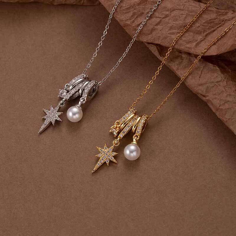 Elegant Minimalist Eight-Pointed Star Design Multi-Ring Micro-Paved Dia Titanium Steel French Style Necklace