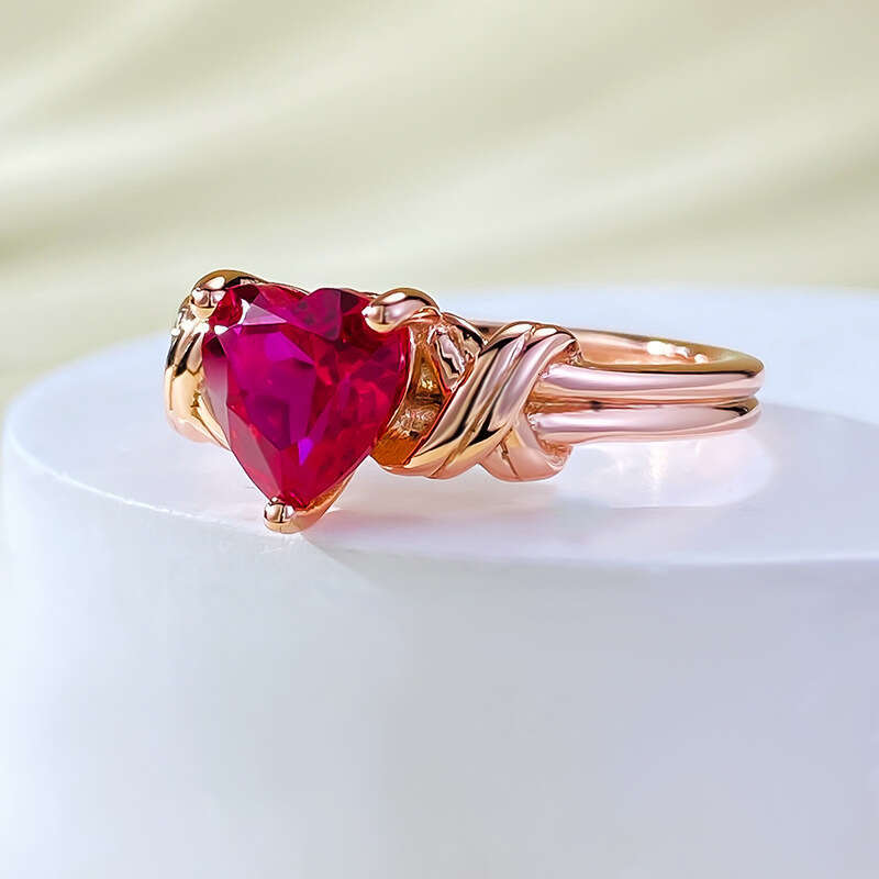 Mujing Jewelry New Silver High Carbon Diamond Ring 7*7 Heart-Shaped Red Corundum Simple Ins Style Best-Selling Model