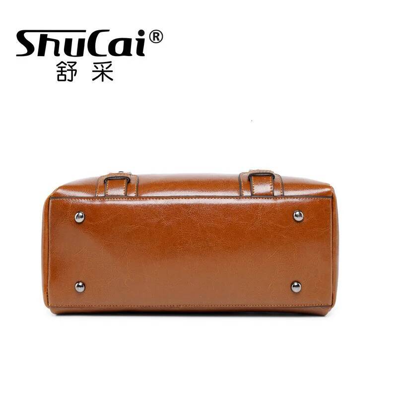 Genuine Leather Women's Shoulder Crossbody Handbag Top Handle Bags Casual Designer Female Oil Wax Cowhide Messenger Tote Bag