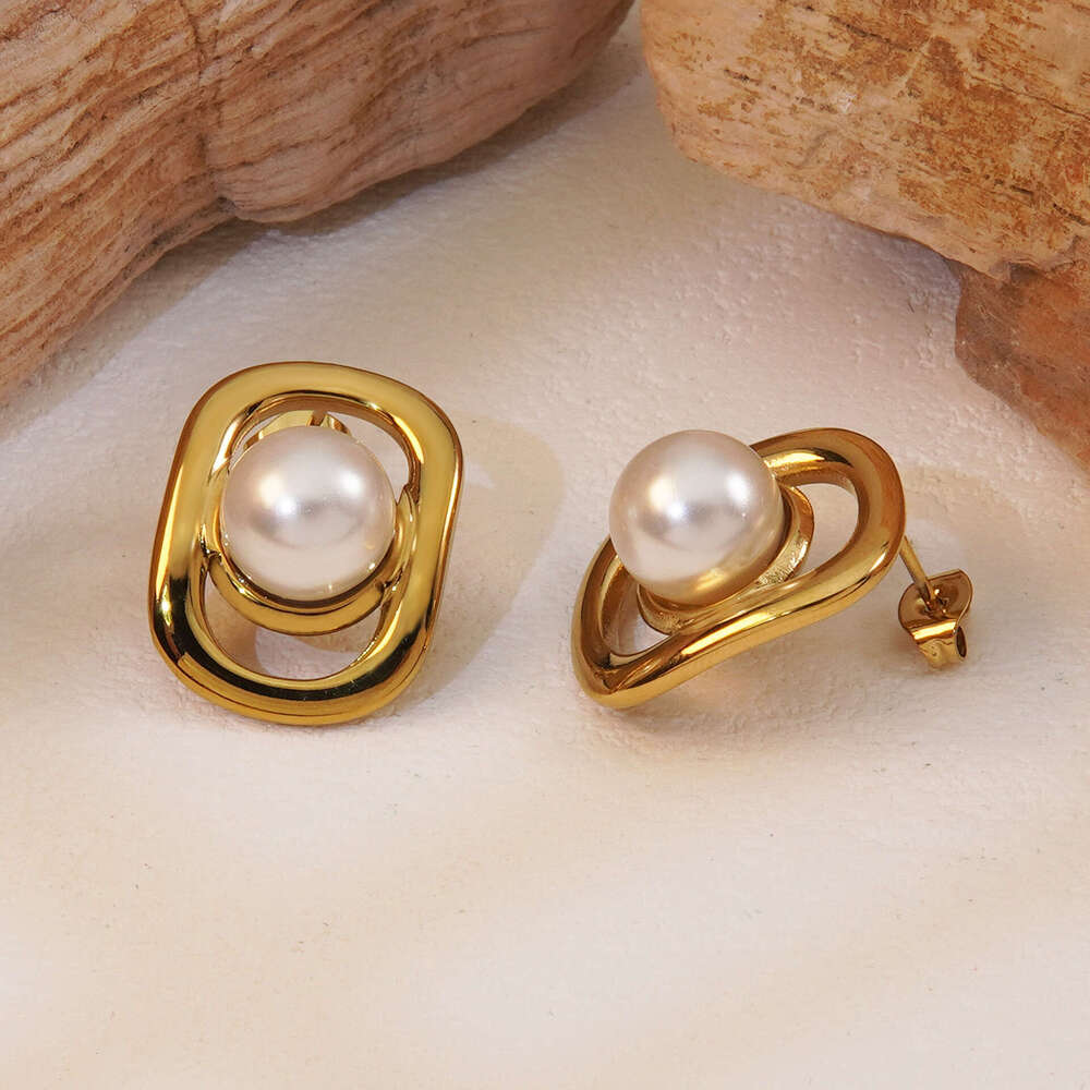 Square Geometric Hollow Earrings with Small Beads, Ladylike Style, Autumn and Winter