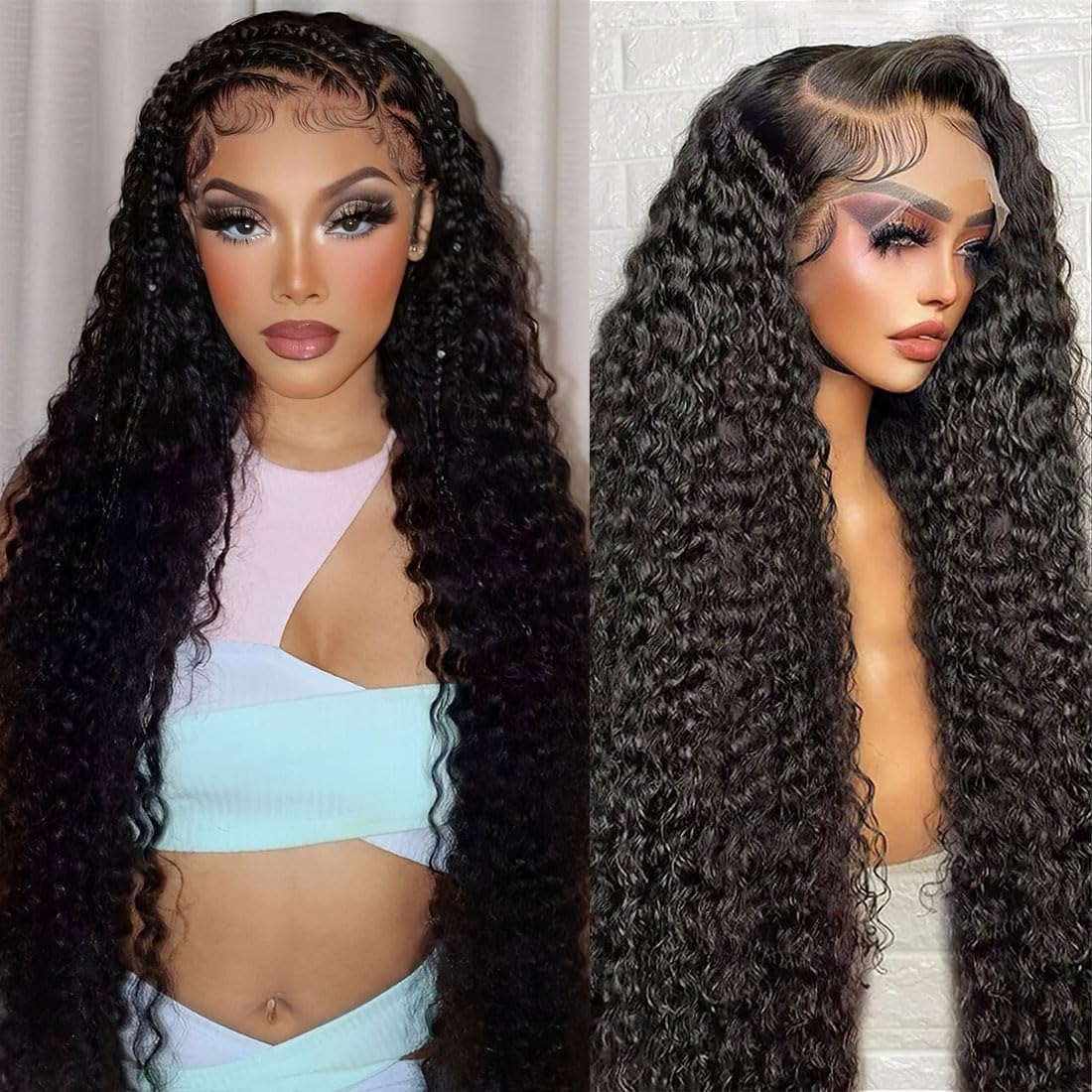 13x6 Deep Wave Lace Front Wigs Human Hair 180 Density, 30 Inch Curly Lace Frontal Wig for women Pre Plucked with Baby Hair