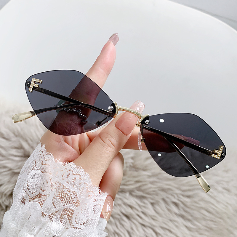 New Frameless Sunglasses Letter F Diamond Frame Fashion Sunglasses European And American Trendy Cut-edge Small Frame Decorative Sunscreen Mirror