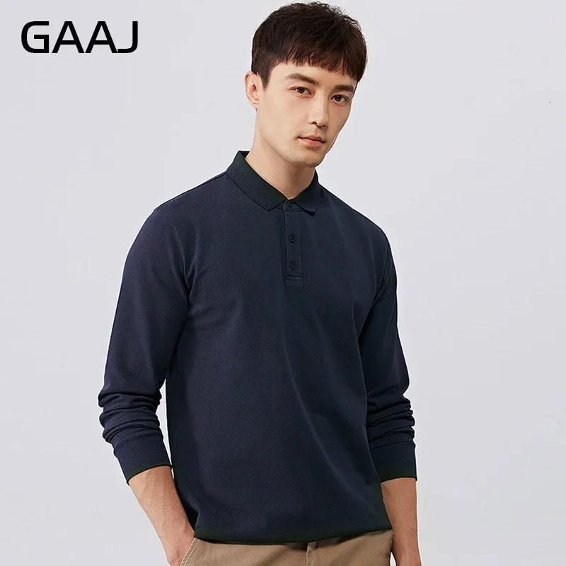 250gsm 8.8oz GAAJ Mens Polo Long Sleeve Shirt 100% Cotton Heavy Weight Casual Business Clothing Solid Polos Shirts Top Man 250818