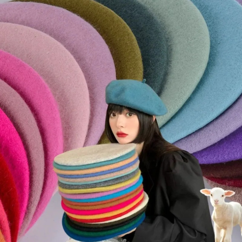 Korean Fashion Woolen Beret Hat Soft Thick Knit Cap Sweet Warm Artist Berets for Daily Wear Adjustable Beanie Cap Headwear Decor 250819