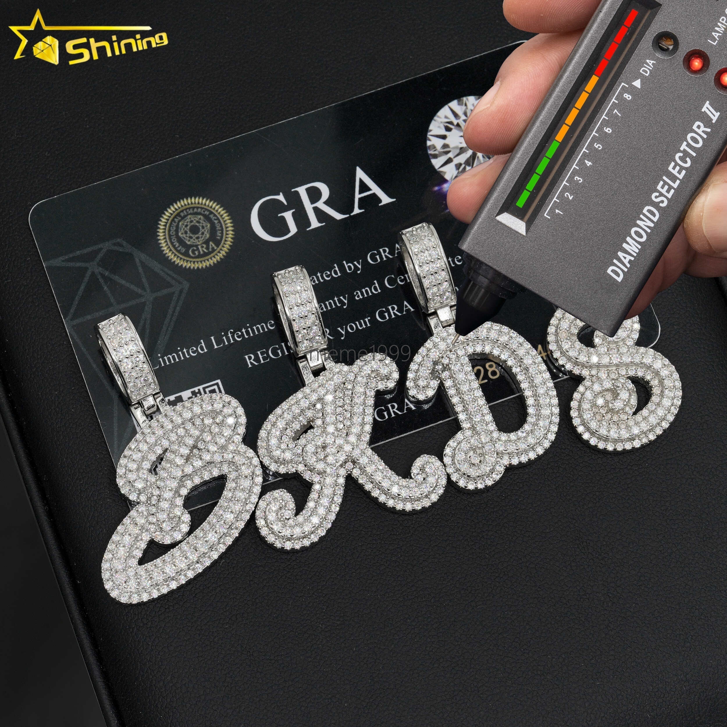 Solid Silver 925 Custom Iced Out Rope Chain VVS Moissanite Custom Initial Letter Pendant Necklace Moissanite Pendant