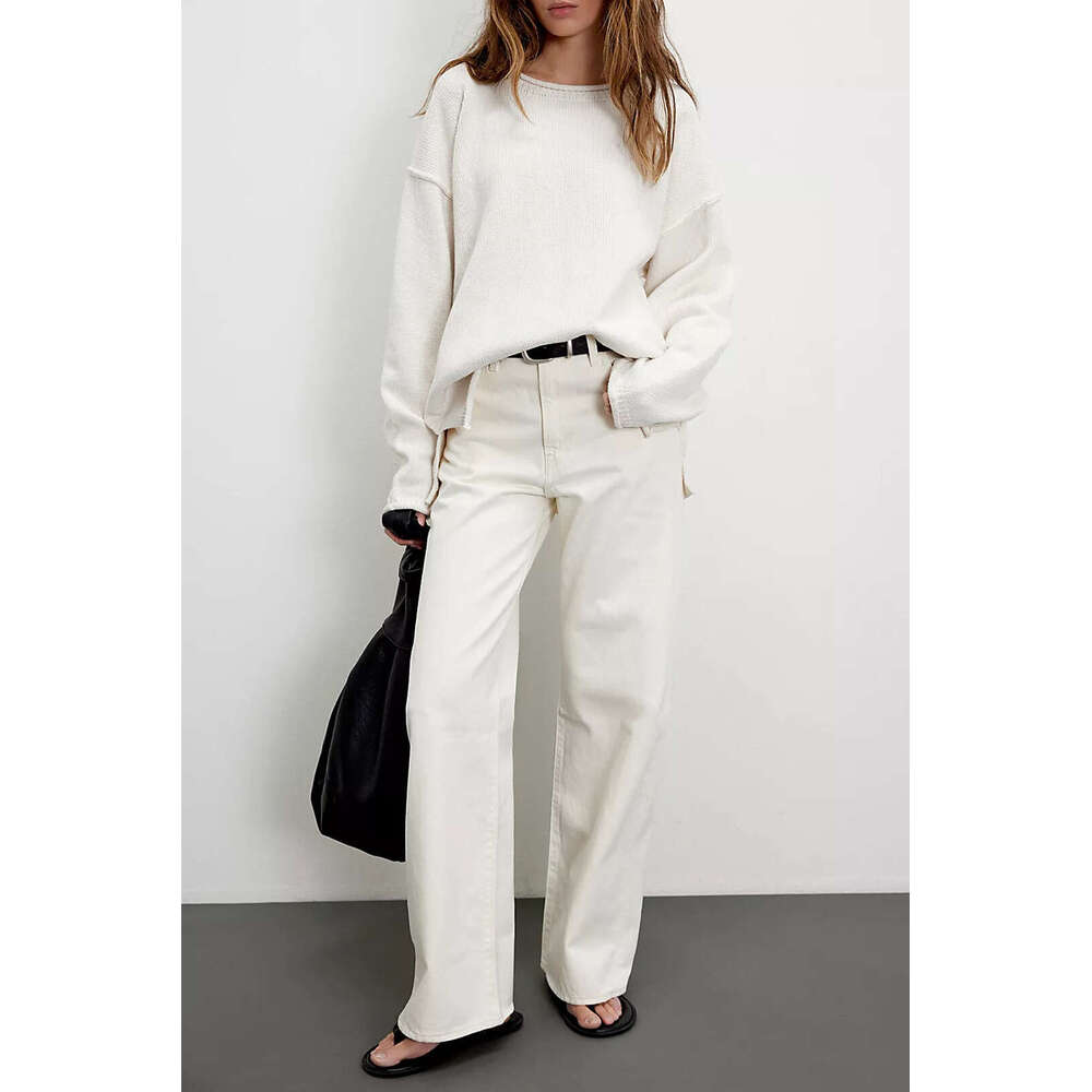 Women's Autumn And Winter New Solid Color Round Neck Loose Fit Versatile Basic Pullover Sweater B3