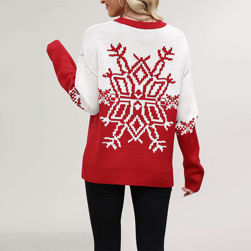 Women's Autumn And Winter Christmas Big Snowflake Casual Knitted Sweater B3