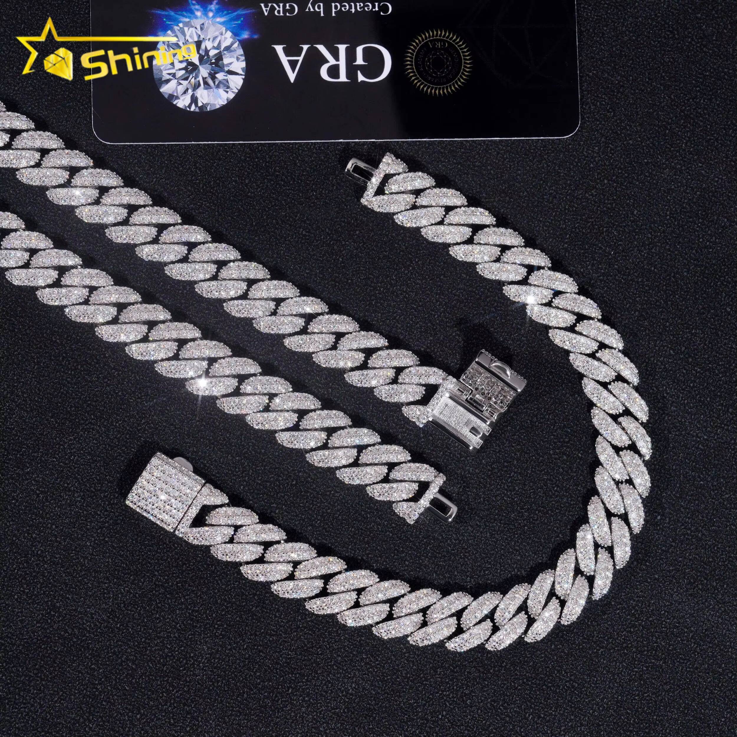 Factory Price High Quality VVS Diamond Two Row Moon Shape 925 Silver 10MM Moissanite Cuban Link Chain
