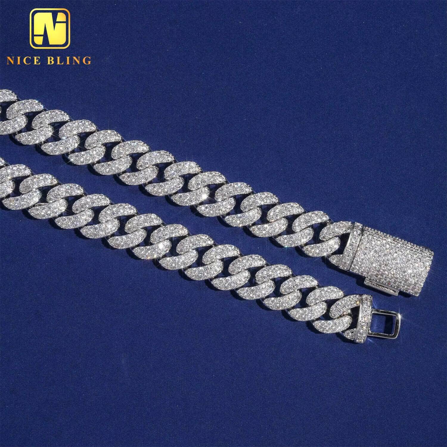 13mm Hip Hop Jewelry Necklace Fashion Style S925 Vvs Moissanite Iced Out Jewelry Moissanite Diamond Cuban Link Chain