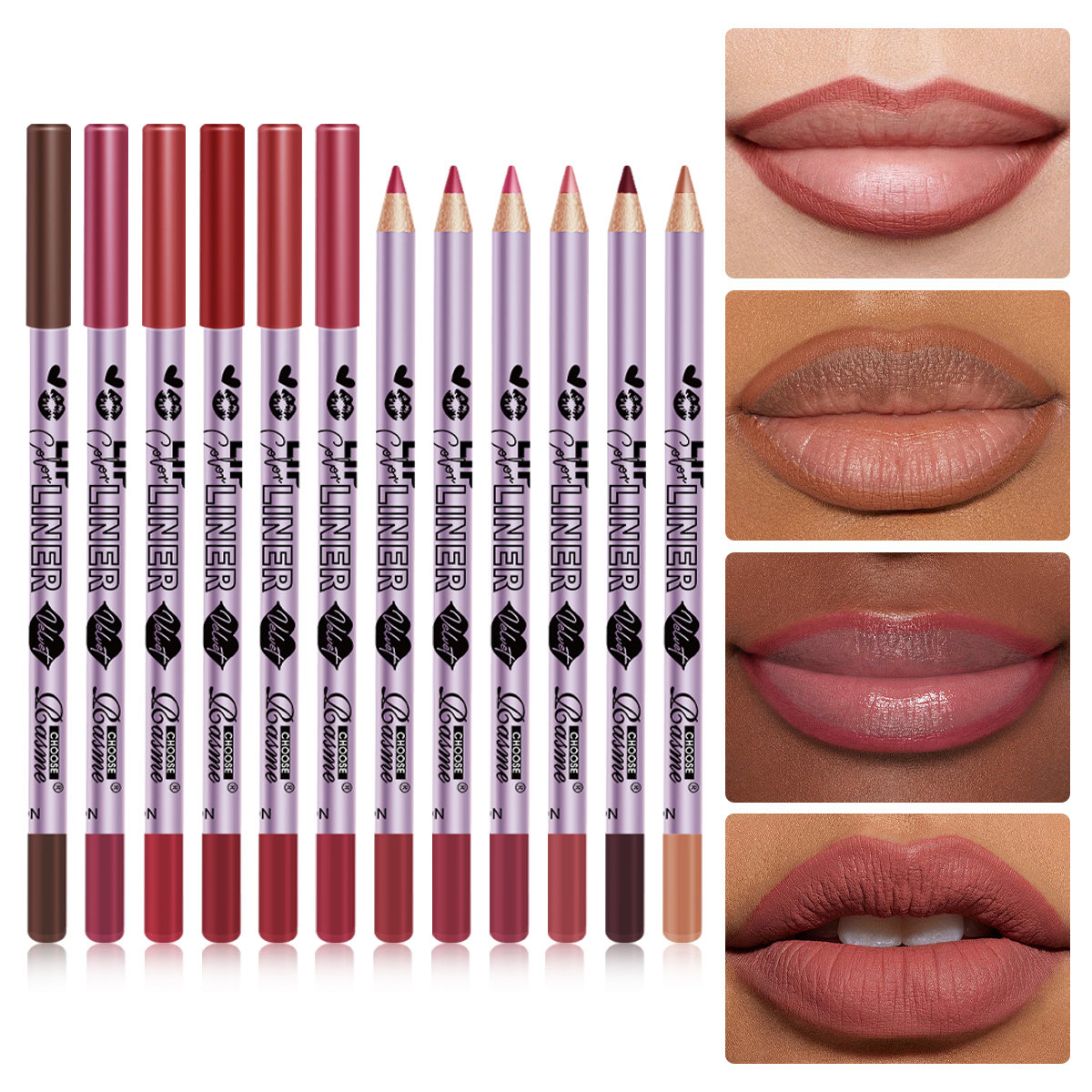 12 Colors Purple Lip Liner Set - Waterproof Matte Lip Pencils, Long Lasting Vegan Makeup Kit for Women