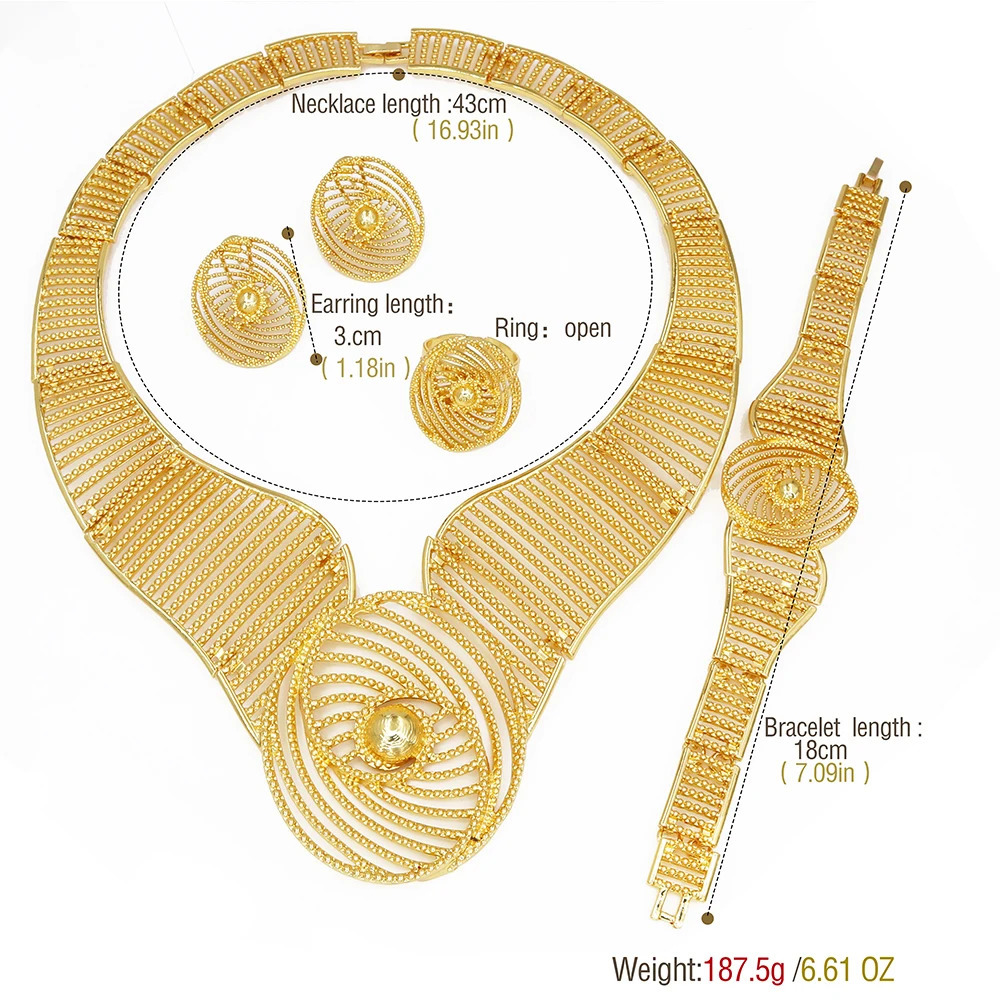 Africal Gold Color Big Jewelry Set Hollow Out Necklace Bracelet Earring Ring For Women Bridal Wedding Jewellery Gift 250818
