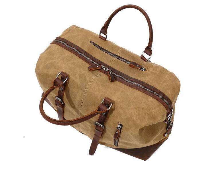 Waterproof Waxed Canvas Leather Travel Hand Lage Carry On Large Tote Vintage Men Duffle Weekend Bag Big Overnight
