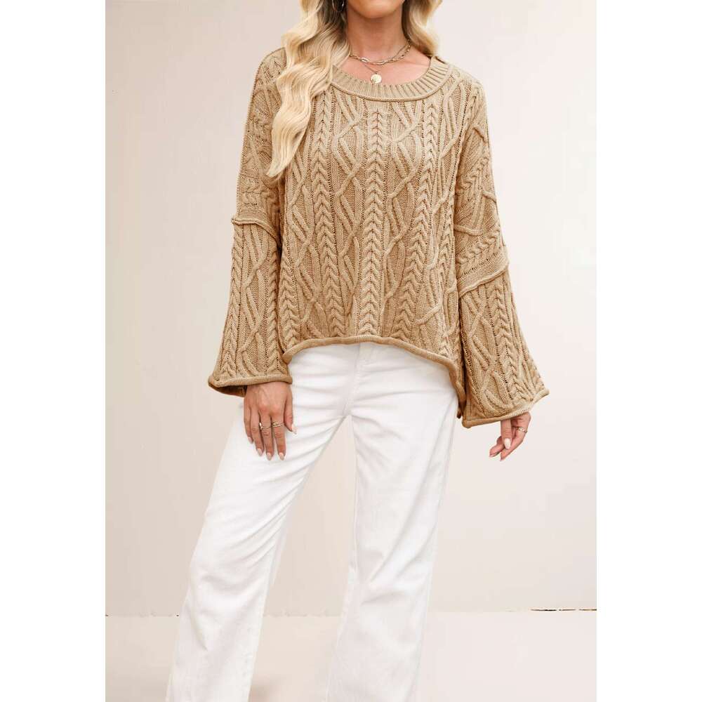 New Autumn Winter Women's Clothing Plus Size Short Loose Braided Solid Color Knitted Sweater B3