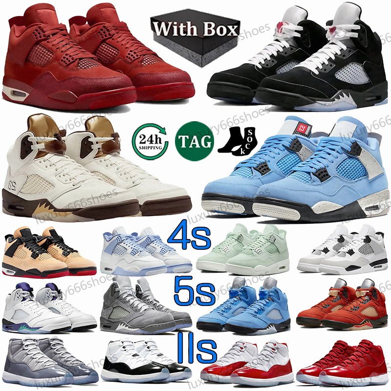 With Box Designer Shoes 4s 5s 11s Basketball Shoes Cool Grey Cherry UNC Red Racer Black Cat Black Metallic White Cement Reimagined Nigel Men Sports Outdoor Shoes